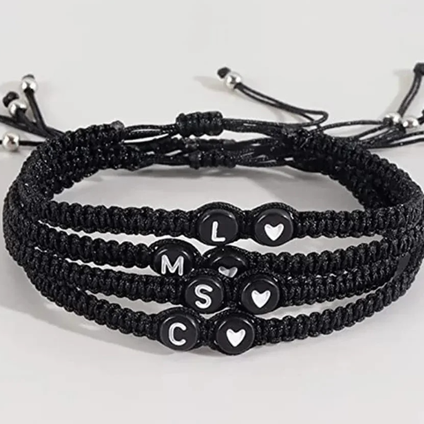 Handmade Adjustable Initial Heart Charms Bracelets: A Z Name Braided Bracelets For Women & Men Friendship Jewelry Gift D