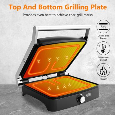 Panini Press Grill Indoor Sandwich Maker With Temperature Setting, 4 Slice Non Stick Grill, 180 Opening Panini Press Grill Indoor Sandwich Maker With Temperature Setting, 4 Slice Non Stick Grill, 180 Opening