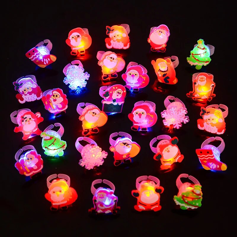 Glowing Halloween LED Light Rings: Pumpkin, Ghost, Skull Christmas Party Decoration, Kids Gift For Home 10pcs Christmas Mix
