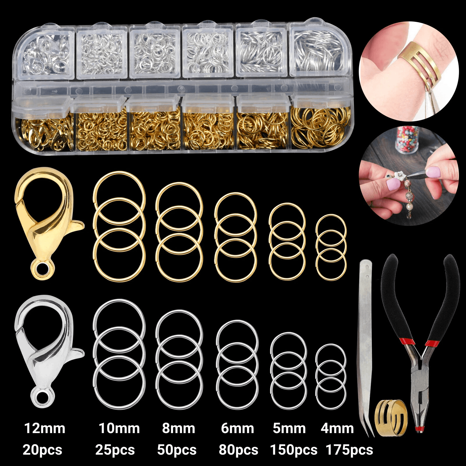 Lobster Claw Clasp For Necklace Bracelet Jewelry DIY Chain, Ring Hook Set With Open Jump Rings And Pliers Kit For Craft Lobster Claw Clasp For Necklace Bracelet Jewelry DIY Chain, Ring Hook Set With Open Jump Rings And Pliers Kit For Craft