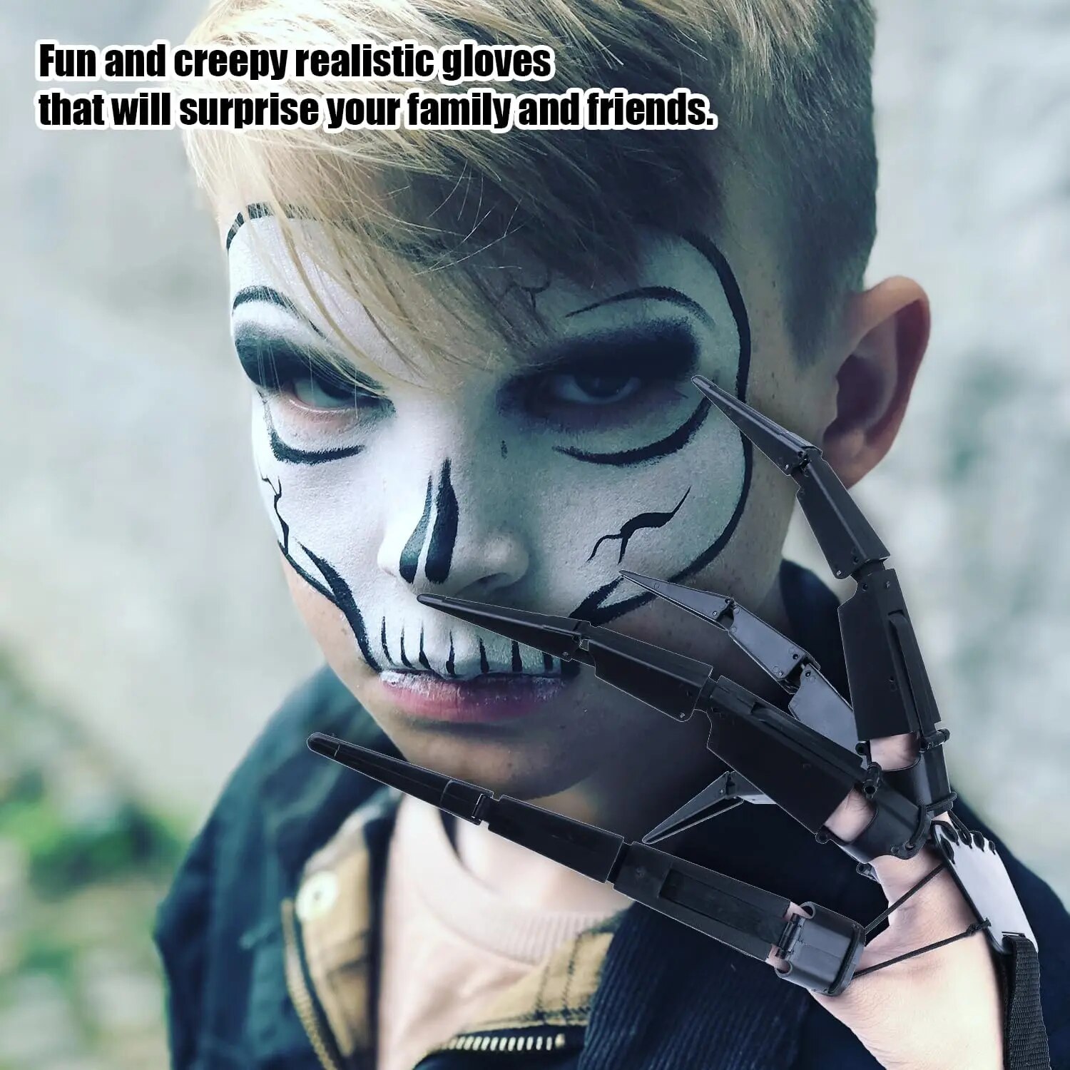 Halloween Articulated Scary Fake Skeleton Hand Cosplay Finger Glove Horror Ghost Claw Prop Party Decor Left