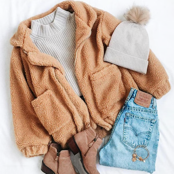 Cozy Teddy Jacket Taupe M