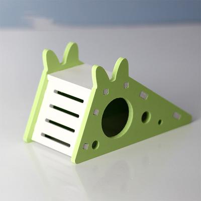 Wooden Cave Slide With Stairs Toy: Ideal Parrot Cage Accessory For Small Pets Green