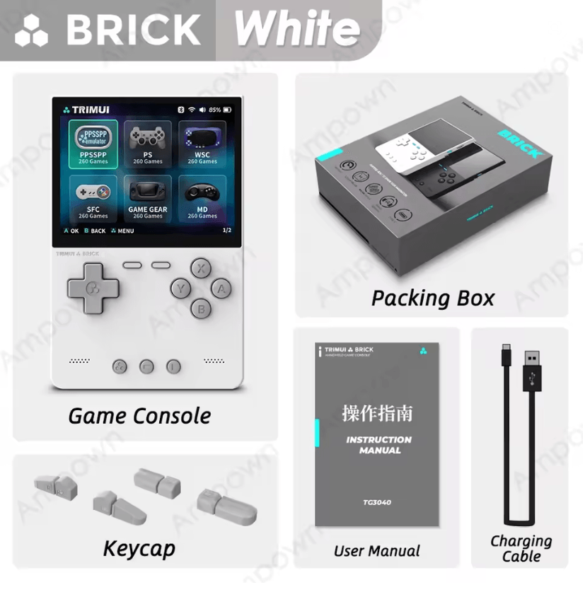 TRIMUI Brick Portable Retro Handheld Console With IPS Display And LED Backlit Keys 64g(12k Games) white