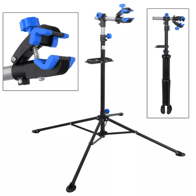Bike Repair Stand, Adjustable Bicycle Maintenance Rack With Rotating Clamp & Tool Tray Bike Repair Stand, Adjustable Bicycle Maintenance Rack With Rotating Clamp & Tool Tray