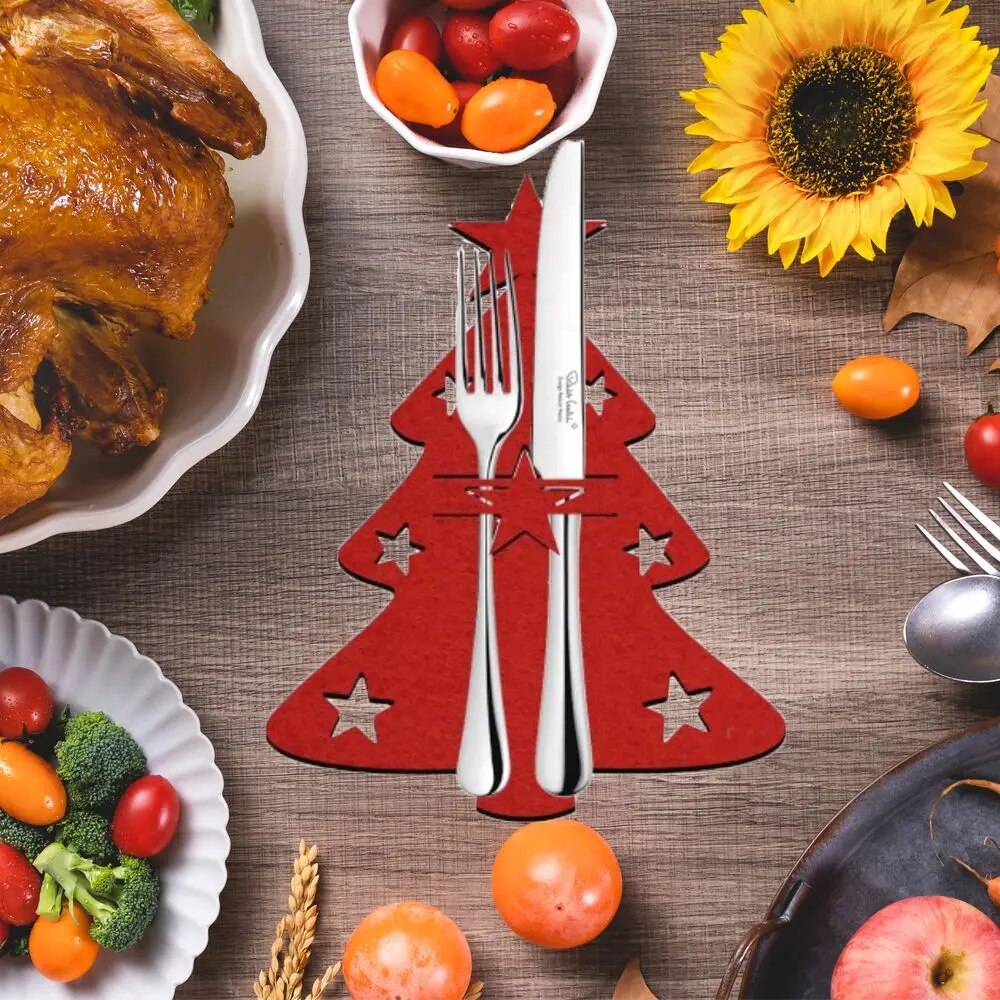 Christmas Tree Cutlery Knife Fork Covers Table Decor Elk Xmas Tableware Pocket Holder Bags New Year Party Decor 20Pack Deer 1PC