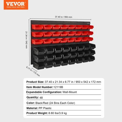 Wall Mounted Tool Storage Bin Rack Organizer With 30 Or 48 Bins For Garage And Workshop 48 Pcs