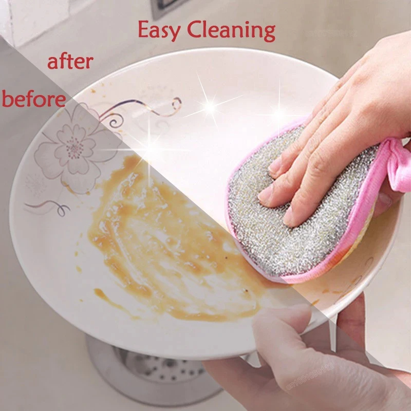 Double Side Dishwashing Sponge Dish Washing Brush Pan Pot Dish Wash Sponges Household Cleaning Kitchen Tools 5pcs Green