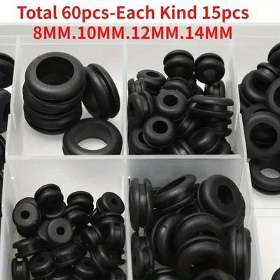Black O Ring Rubber Washer Seals Gasket Grommet Assortment Kit Electrical Gasket O Ring Seals Tools Set 4 Sizes Total 60pcs