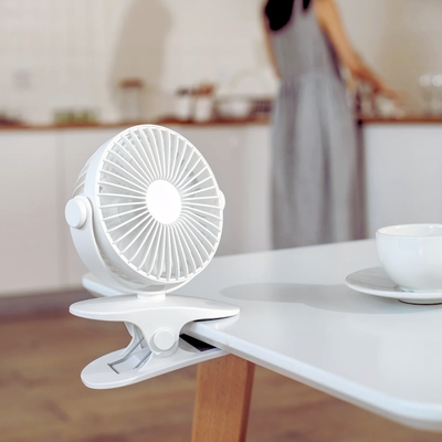 USB Rechargeable 360 Rotation Clip On Table Fan white