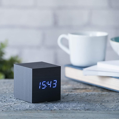 Modern Wooden Bedside Clock Digital Black Blue Light