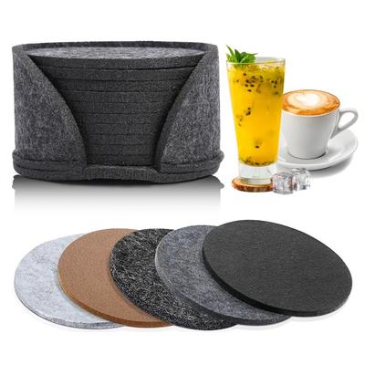Round Felt Coaster Set Heat Resistant Dining Table Protector Pad For Coffee, Tea, And More Dark Gray