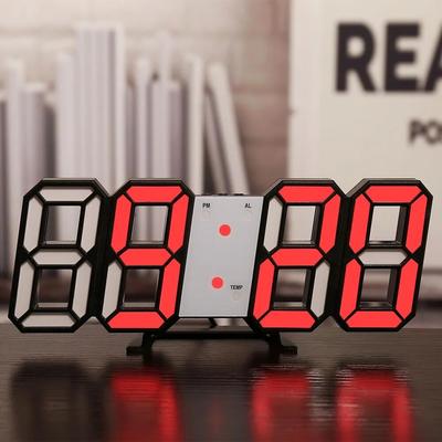 3D LED Digital Clock Glowing Night Mode Adjustable Wall & Table Decoration For Living Room Black Frame Red