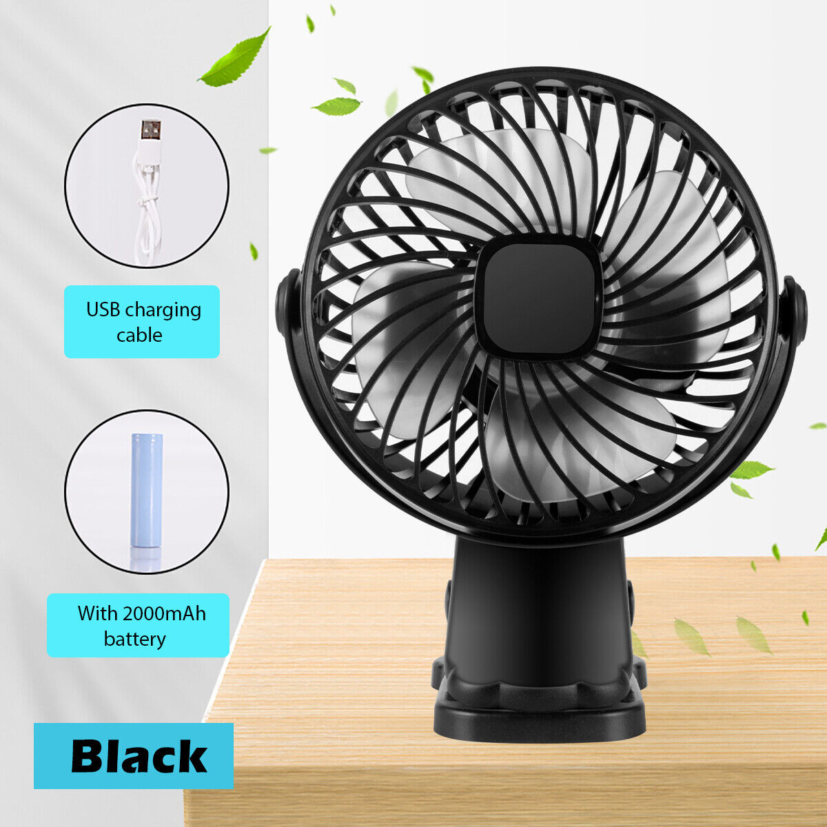 3 Speed USB Mini Cooling Fan Clip Black