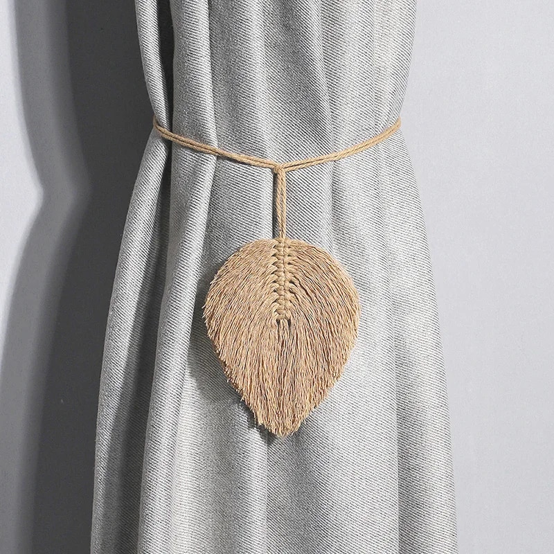 Handmade Macrame Tassel Curtain Tiebacks With Leaf Shaped Holdback 3
