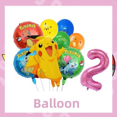 Pink Pokemon Birthday Party Decor: Kids Tableware, Balloons, Cake Toppers & Backdrop Color: Balloon Suit 2 9PCS