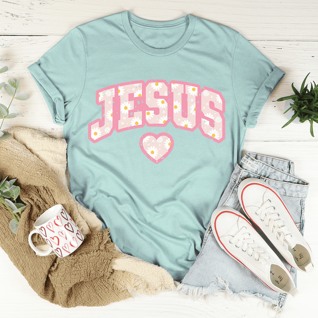 Jesus Floral Tee Athletic Heather L