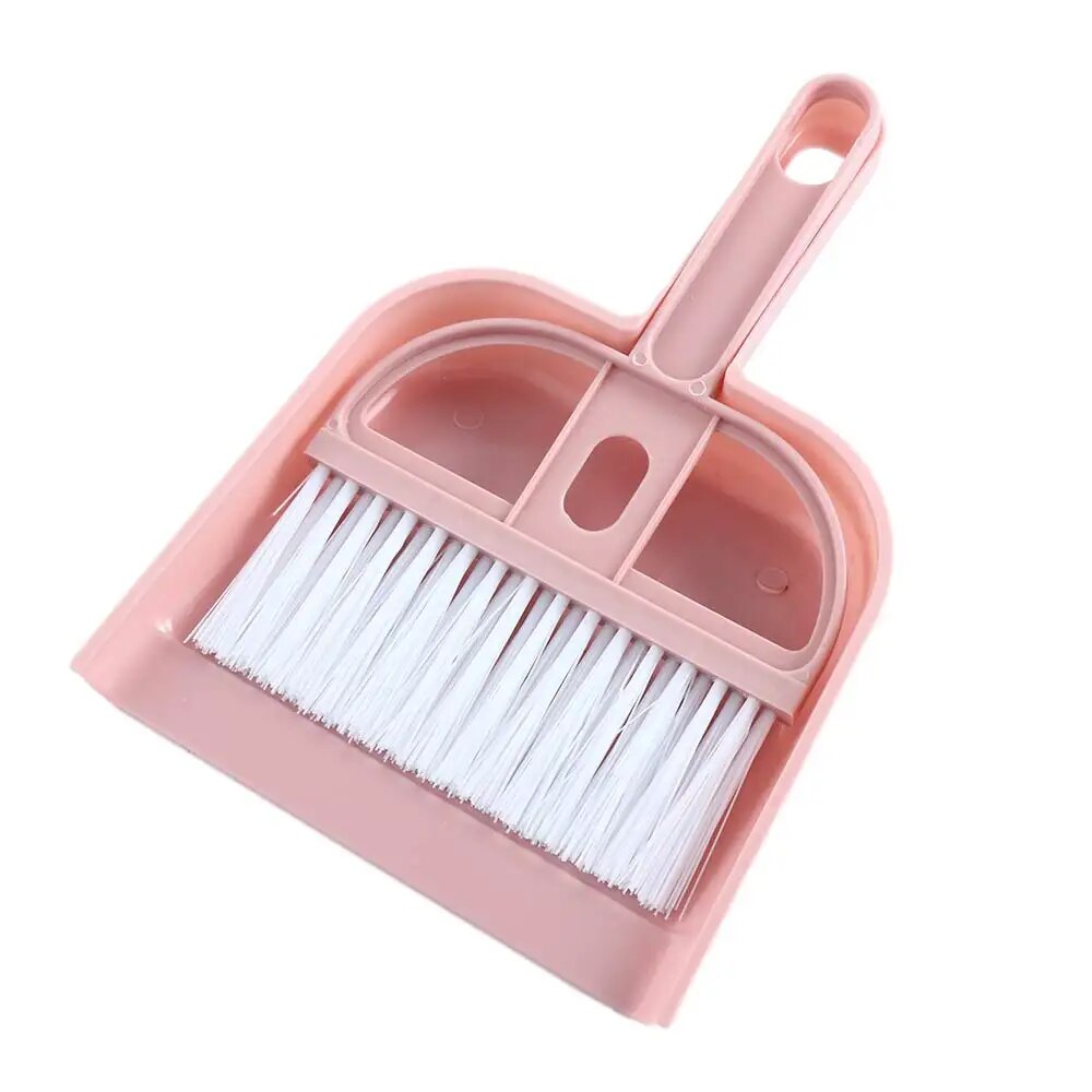 Mini Nordic Color Desktop Broom Set: Small Brush & Dustpan For Household Cleaning PINK