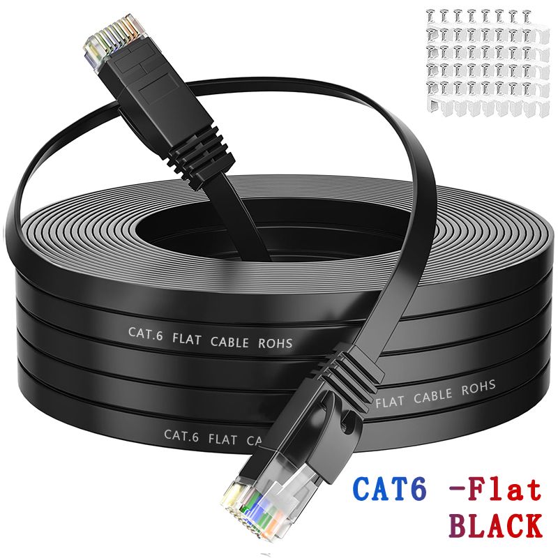 HENGSUR High Speed Flat Cat6 Ethernet Cable 5M To 30M RJ45 LAN Patch Cord For Router, Modem, And Gaming 0.5m 2 Pcs black