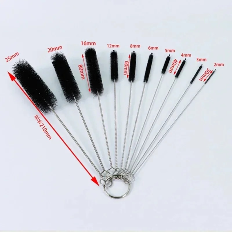 10 Piece Stainless Soft Hair Suction Glass Tank Pipe Brush Set For Household Tube Cleaning Nylon Bottle Fish Cleaning 10Pcs White