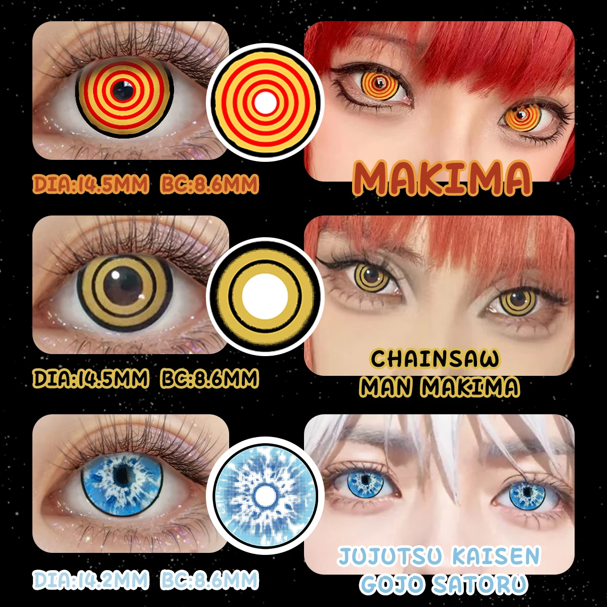 VISUASHOW Makima Anime Cosplay farbige Kontaktlinsen, 1 Paar, jährlich verwendbare Augenfarblinsen für CIEL'S Cos Accessoires Image