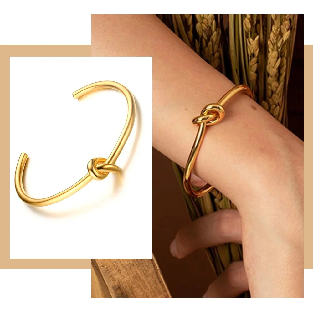 Trendy Runde Kreisförmige Offene Knoten Manschette Armreif Armbänder Für Frauen Elegante Gold Farbe Schmuck Noeud Armband Pulseiras