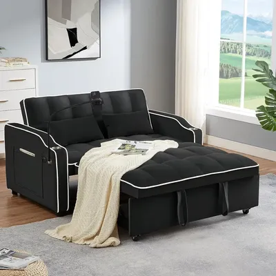 %a 3 in 1 Sleeper Sofa Couch Bed,Velvet Convertible Loveseat Sleeper Sofa Bed,Pull Out Sofa Bed With USB Port & Ashtray
