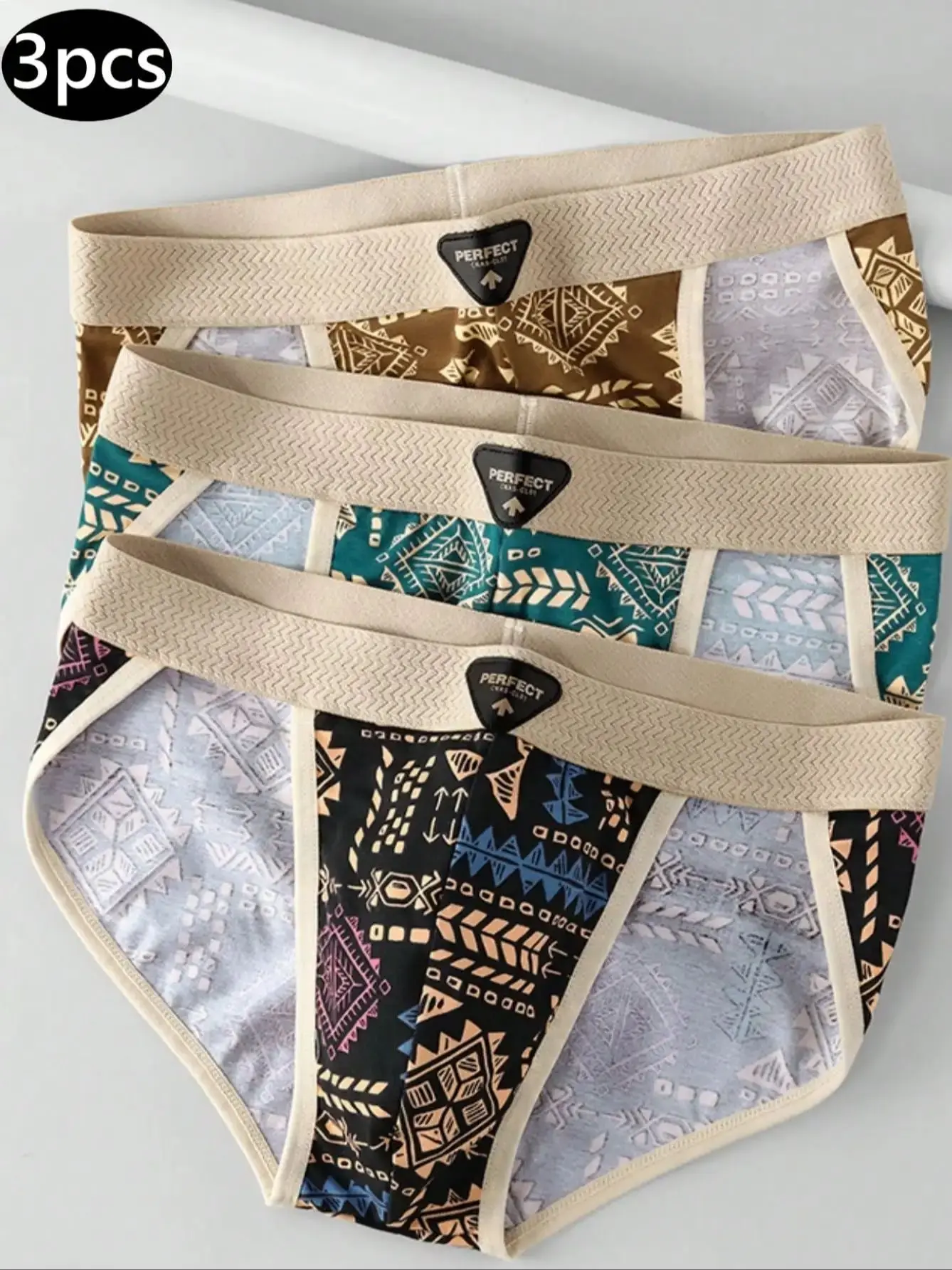 3 Stück Herren-Boxershorts aus Baumwolle, bequeme, atmungsaktive Unterwäsche mit elastischem Bund, Retro-Unterhose für Herren Image