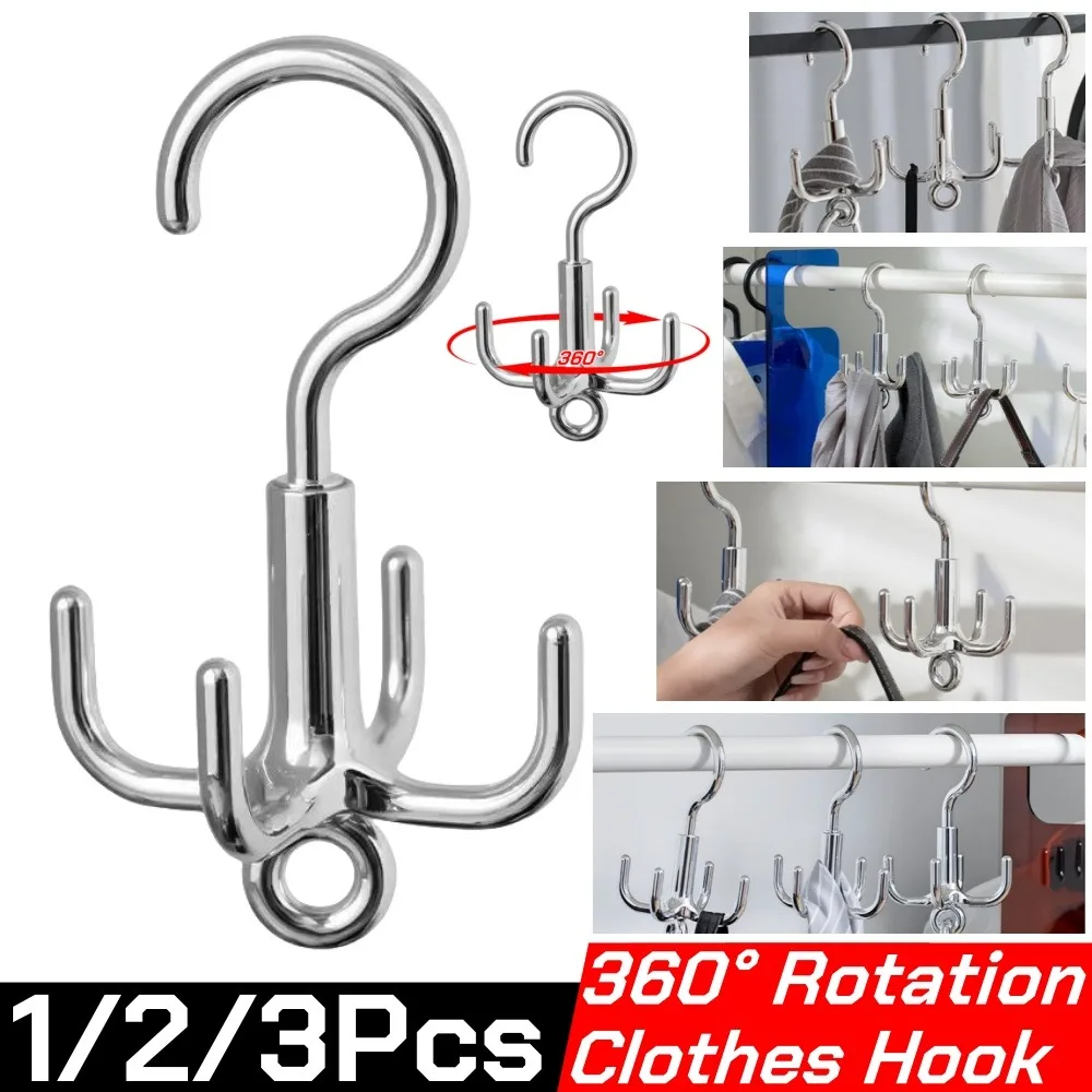 1/2/3 Stück multifunktionaler drehbarer Kleiderhaken, stanzfrei, 4 Klauen, 360 ° Rotierende Schal-Aufbewahrungshaken zum Aufhängen für die Aufbewahrung im Kleiderschrank