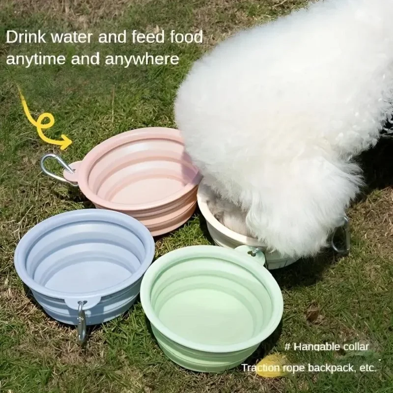 Bol d'eau de nourriture pour chien en Silicone pliable 2 en 1, distributeur pour animaux de compagnie, voyage en plein air, chien chat avec mousqueton, bouteille, récipient d'eau et de nourriture