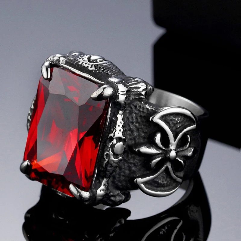 Klassische Dragon Claw Blau/Schwarz/Grün/Rot Zirkon Großen Stein Ring Männer Edelstahl Nordic Axt Viking Ringe punk Biker Schmuck