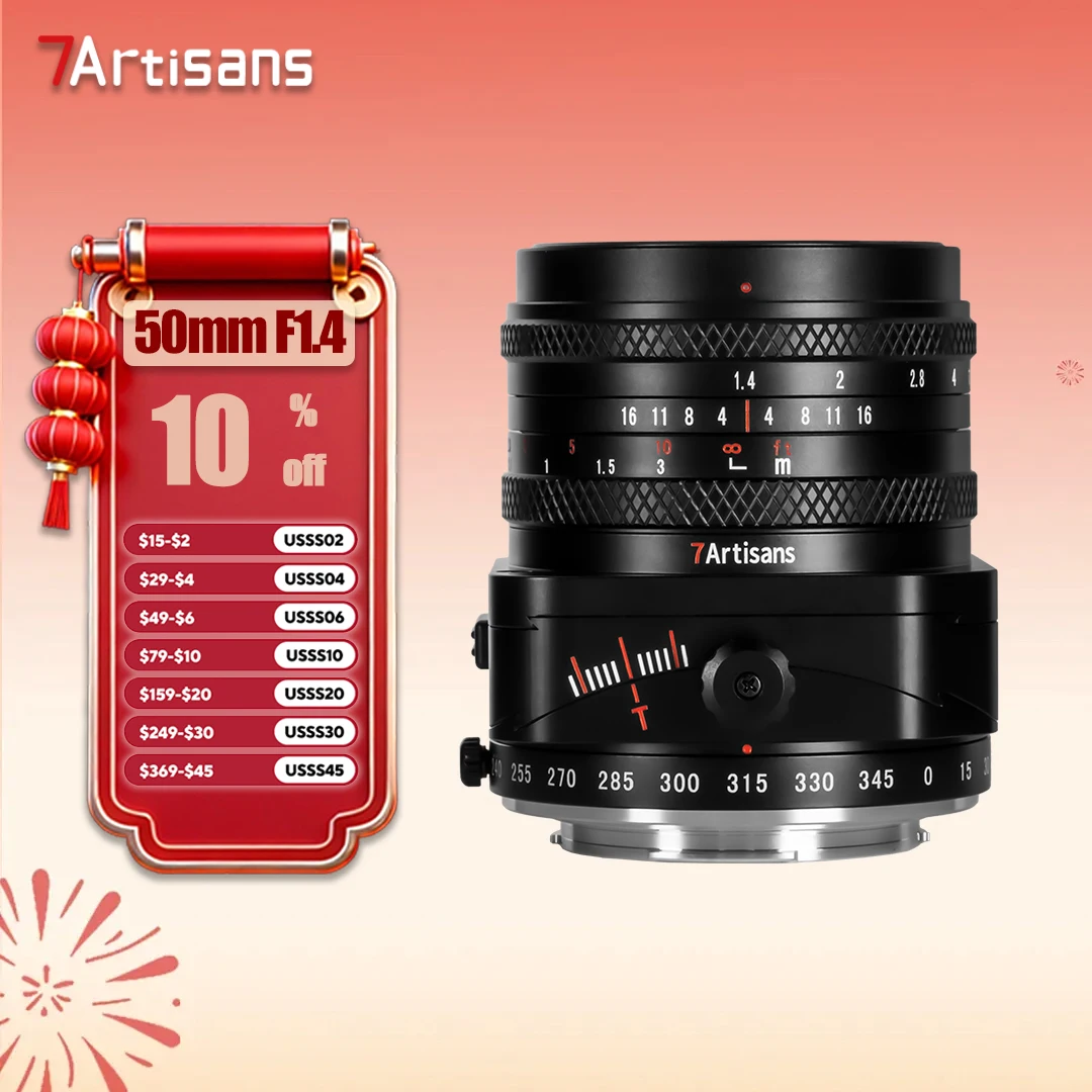 7Artisans APS-C 50 mm F1,4 Tilt Shift-Kameraobjektiv für Porträtfotografie mit Sony E Fujifilm XF M43 A7RIII XT-100 M43-Mount Image