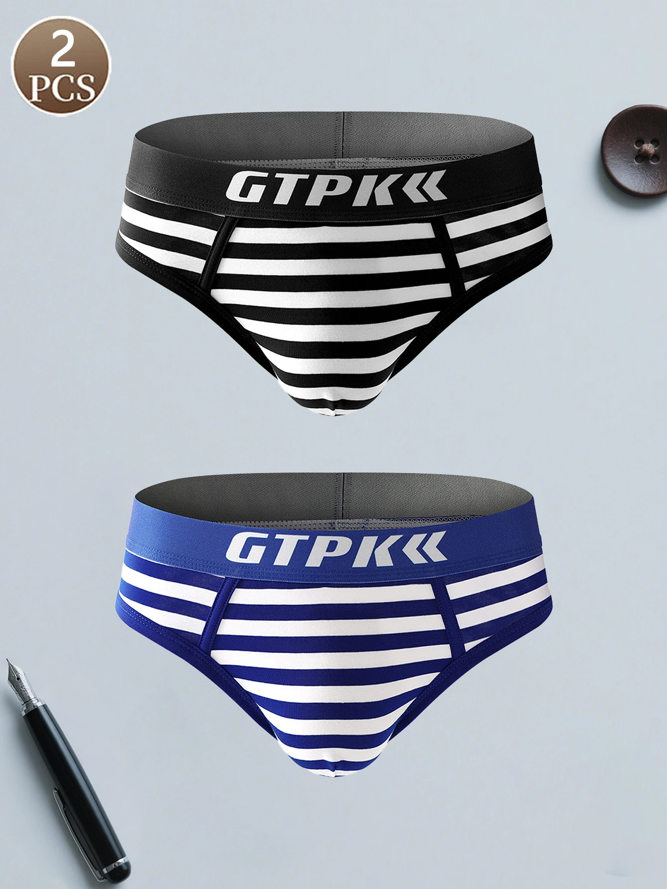 2PCS männer dreieck unterwäsche modische gestreifte brief baumwolle männer casual sport unterwäsche mittlere taille weiche männer schriftsätze der Image