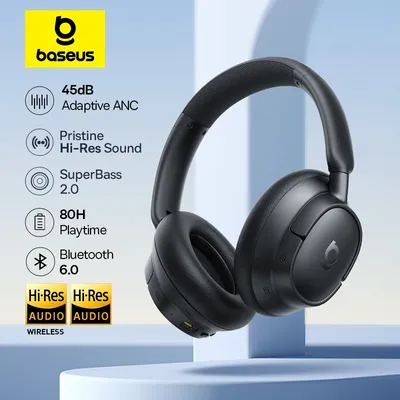 Baseus EH10 NC ANC Wireless Headphones 45dB Adaptive Hybrid Noise Cancelling Headsets Hi-Res LDAC Headphone Bluetooth 6.0 80Hrs