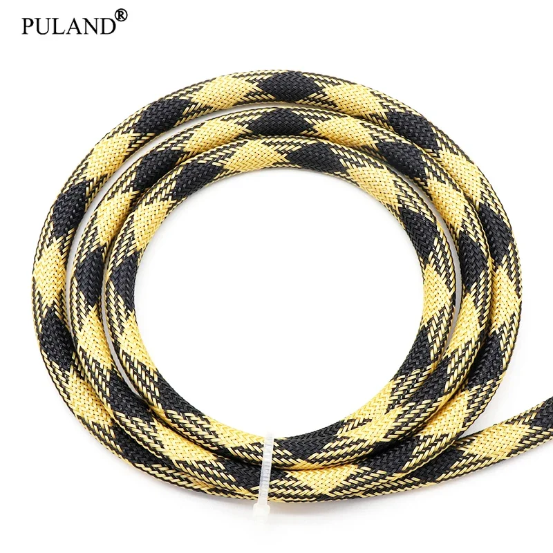 1 ~ 50 m Schwarz Gelb PET Geflecht Hülse 2/4/6/8/10/12/16mm Hohe Dichte Schlauch Schlange Haut Kabel Wrap Mantel Für Elektrische Kabel
