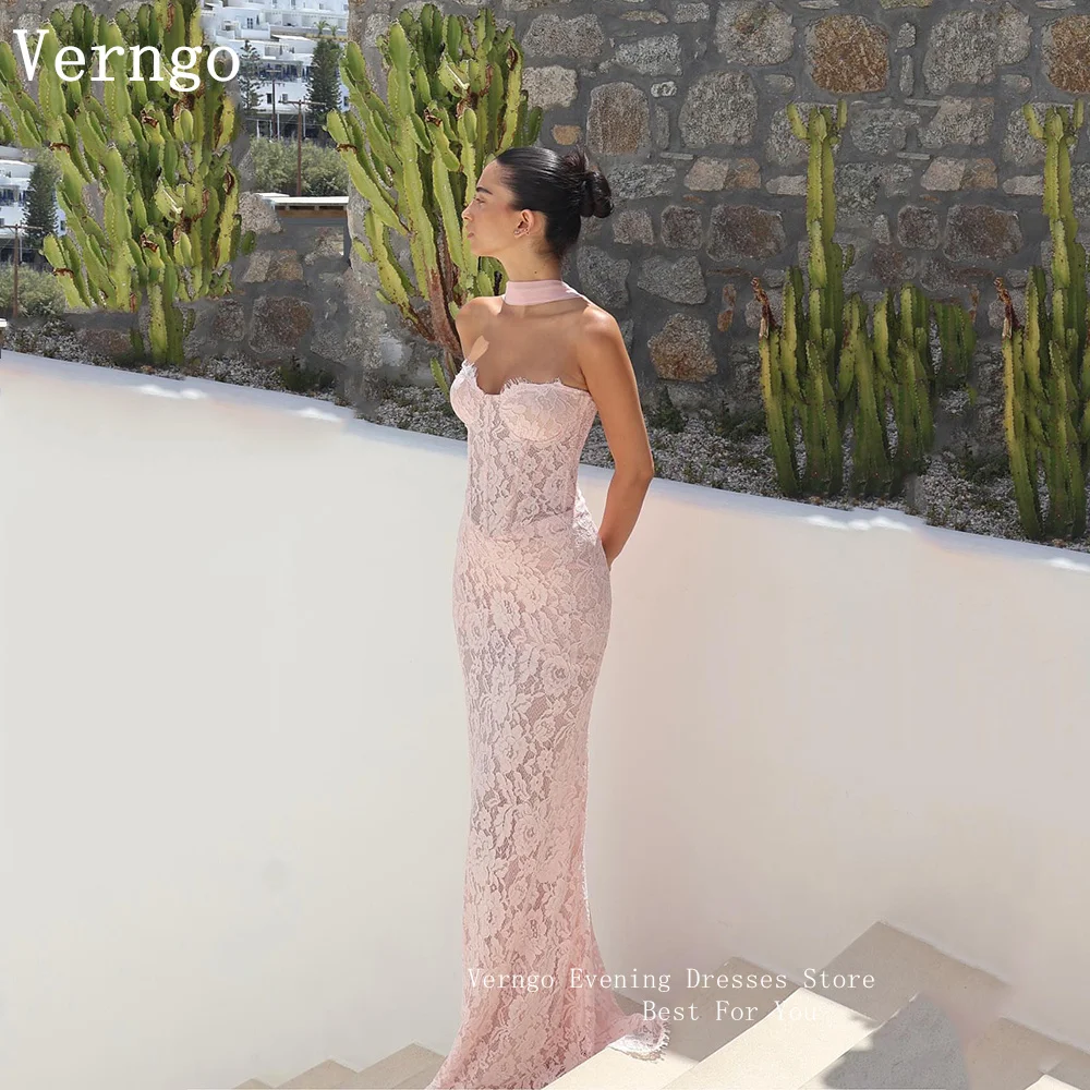 Verngo Elegantes Spitzen-Abendkleid, rosa Schatz-Meerjungfrau, formelle Anlässe, Damen, moderne Abschlussball-Party-Kleider, individuell gestaltet
