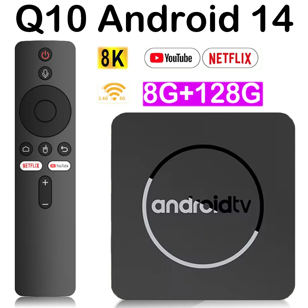 Smart Q10 8K Media Player TV Box Android 14 Google Sprachassistent Allwinner H313 Speicher Dual WiFi Bluetooth 5.4 TV Box 2025 Image