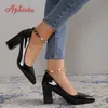 Aphixta Heißer Verkauf Pumpen Frauen Schuhe Luxus Perle Kristalle Kette Schnalle 7 cm Blockabsatz Eltern-kind-Studenten große Größe 30-46