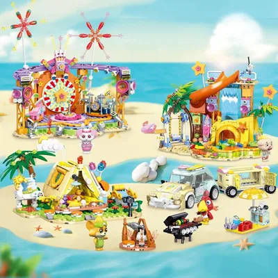 Kreative Cartoon Strand Park Meer Camping Auto Zelt Bausteine Set für Kinder Stadt Street View Modell Ziegel Pädagogisches Spielzeug Image