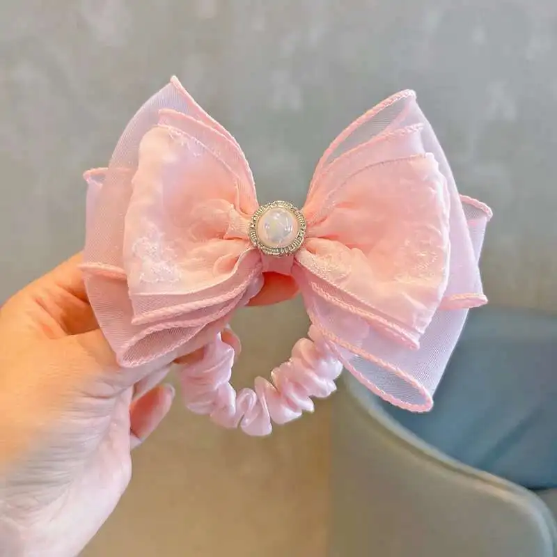 1PCS Neue Spitze Großen Bogen Mädchen Elastische Haarbänder Nette Kinder Prinzessin Haar Zubehör Kinder Haar Krawatten Baby headwear Image