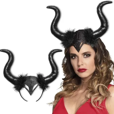 1PC Bull Horns Stirnband mit Fell, Schwarz, Halloween Party Cosplay Prop, Stilvolle Kostümdekoration Image