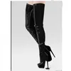 Schwarz Patent Leder Über Knie Stiefel Runde Kappe Thin High Heel Mode Sexy 2024 Winter Große Größe Frau Schuhe Zapatillas mujer