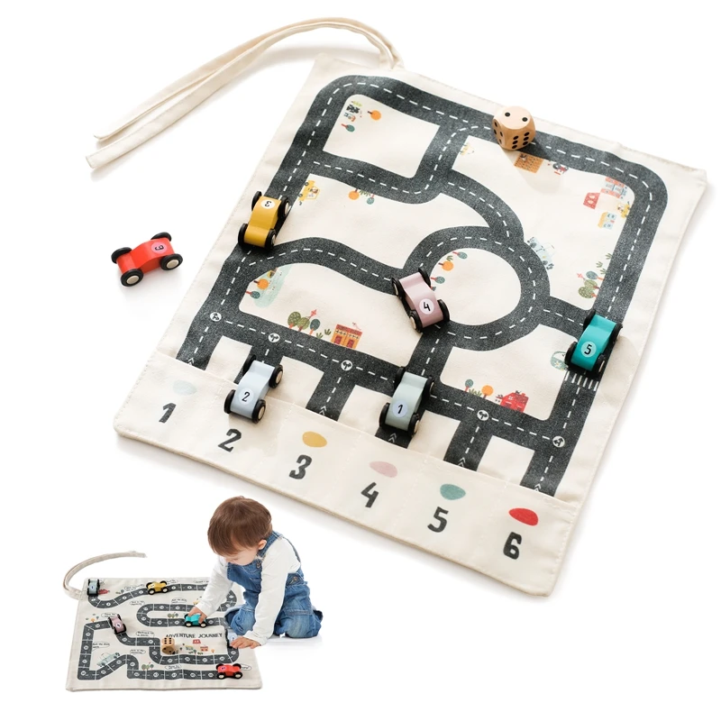 35*31cm montessori Spielzeug Baby Auto Verkehr Straßenkarte Leinwand Desktop-Matte Spiel Holzauto Eltern-Kind-Interaktion Kind Bildung Geschenk Image