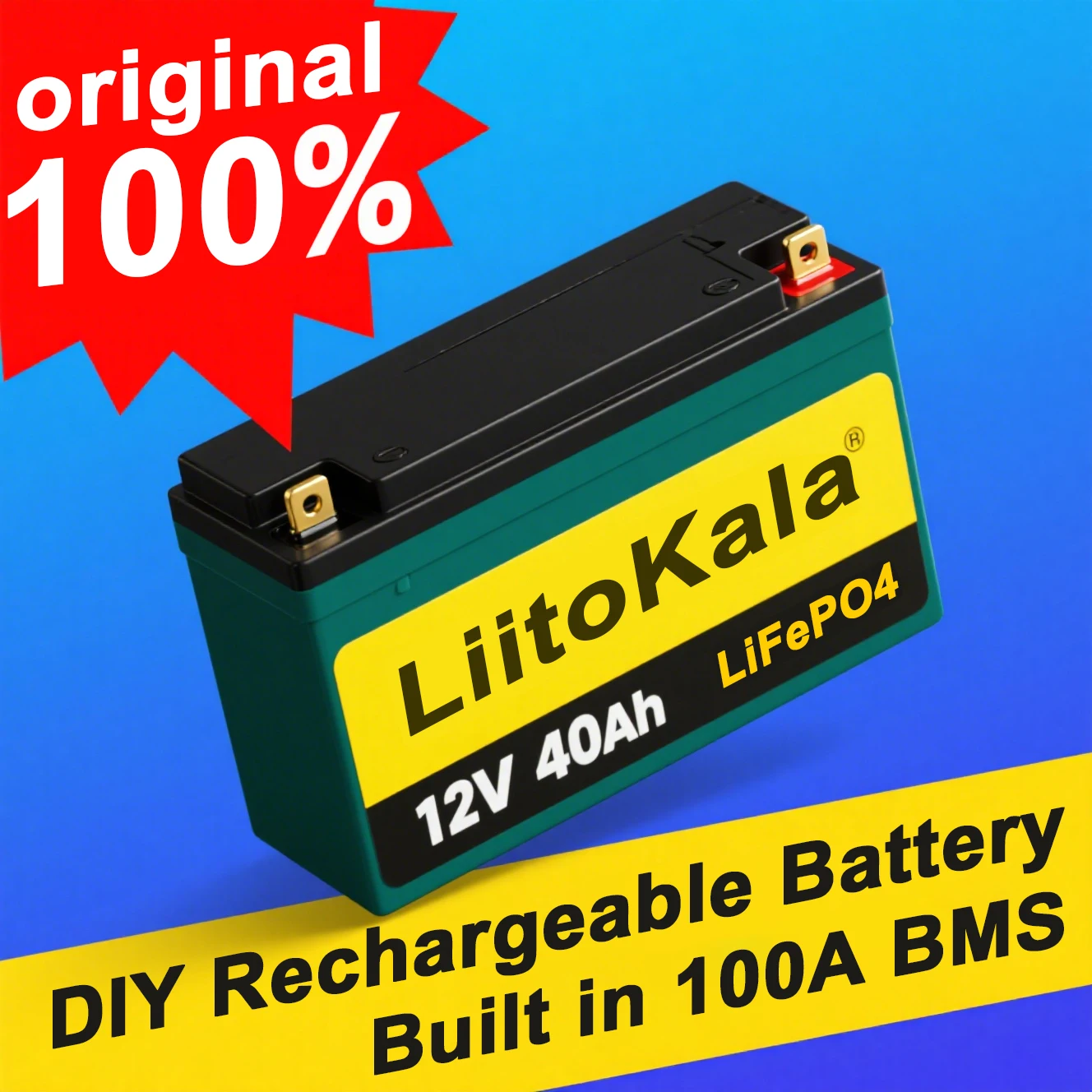 LiitoKala 12V 40Ah LiFePO4-Akku für Solar/Wohnmobil/Marine | 512Wh 80A Ausgang | IP65 Wasserdicht -20 ° C~60 ° C | 4000+ Zyklen Image