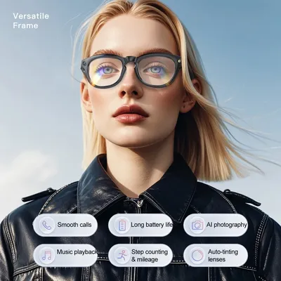 KI-Smart-Brille mit HD-Kamera, Fotografie, Videorecorder, Musik, Anrufe, automatische Farbwechselbrille, Sicherheit, Sportkamera Image