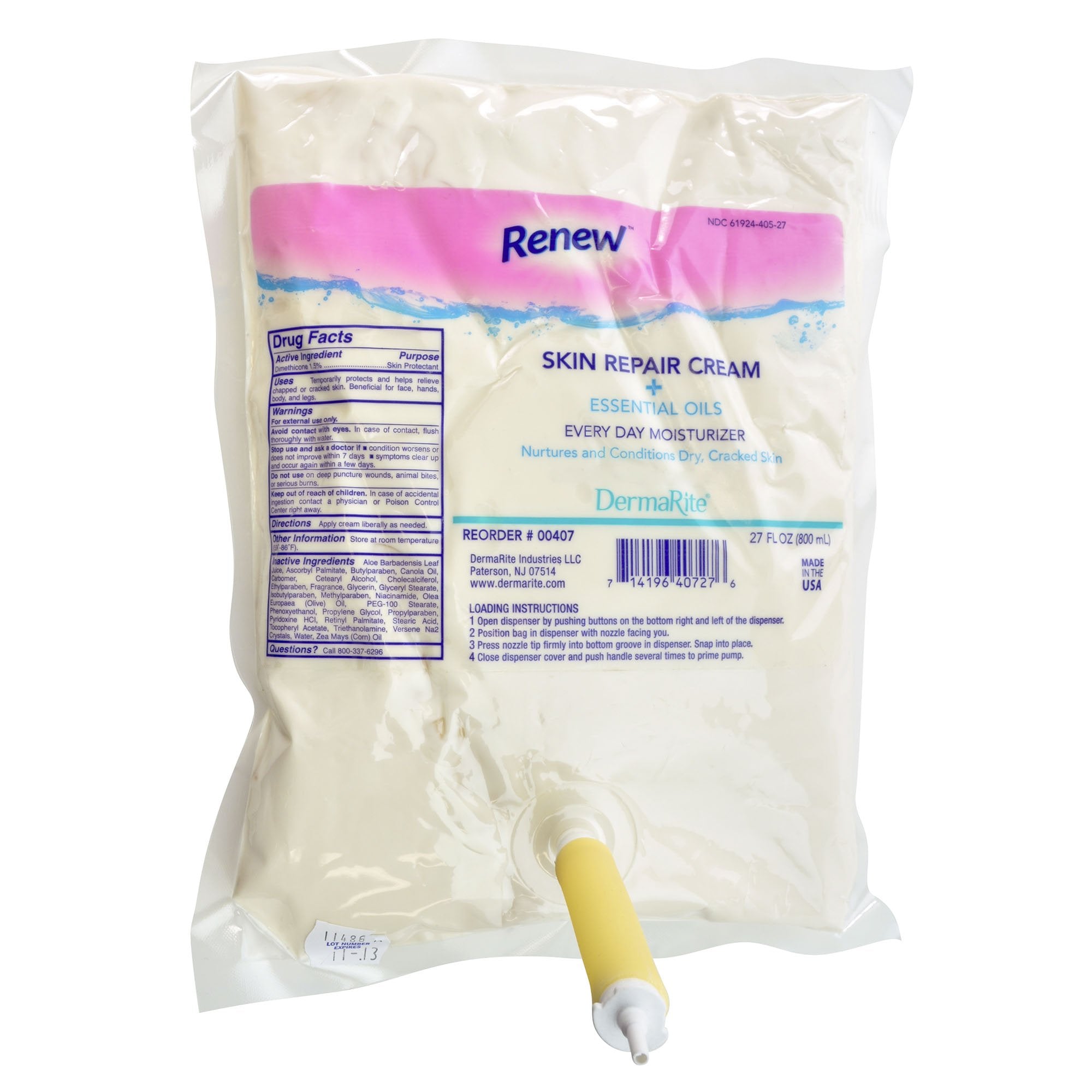 Renew Skin Repair Skin Protectant 800 mL Dispenser Refill Bag Scented Cream (843950_CS) 12/CS Renew™ Skin Repair Lotion