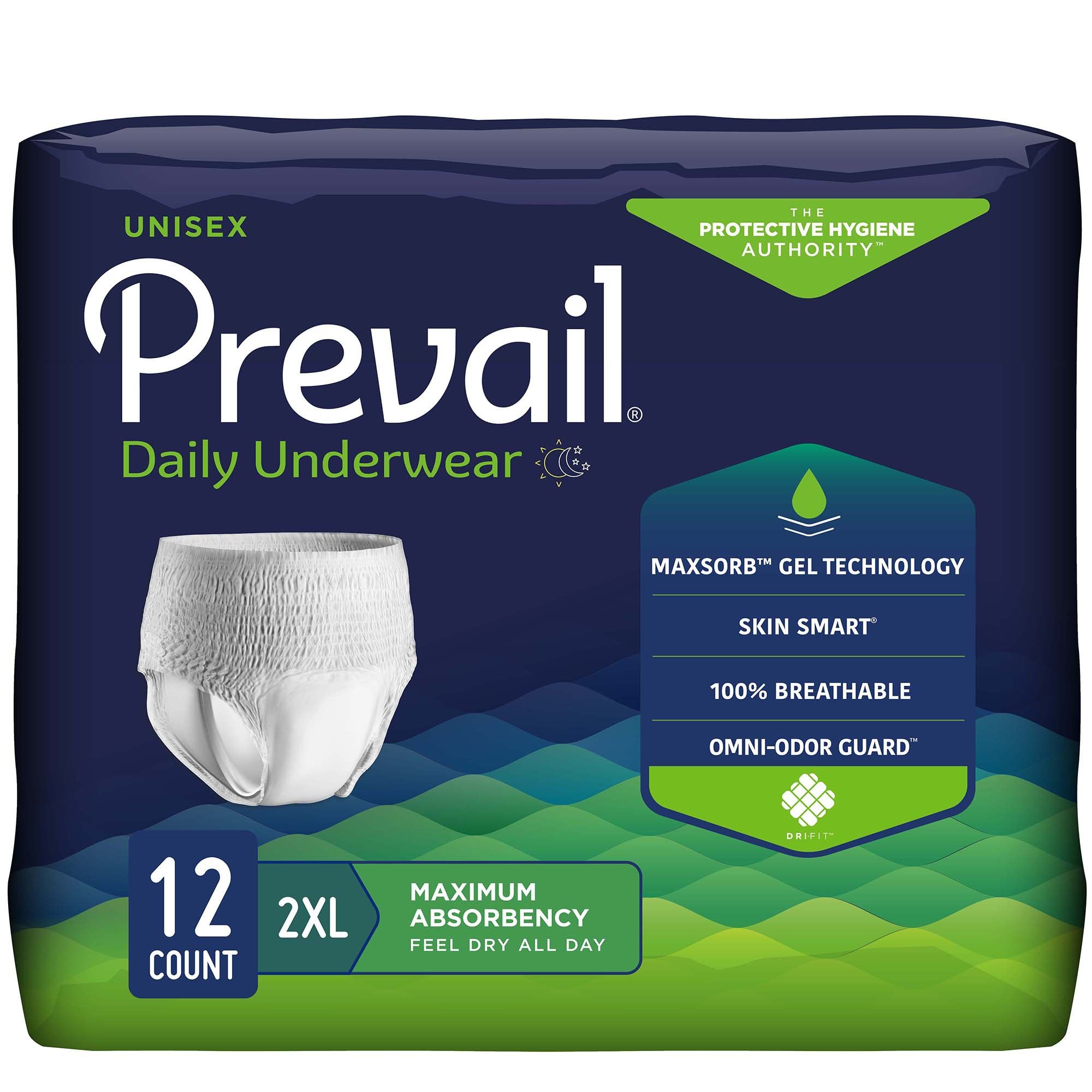 Prevail Daily Underwear Extra Unisex Adult Absorbent Underwear Pull On with Tear Away Seams 2X-Large Disposable Moderate Absorbency (579584_CS)
