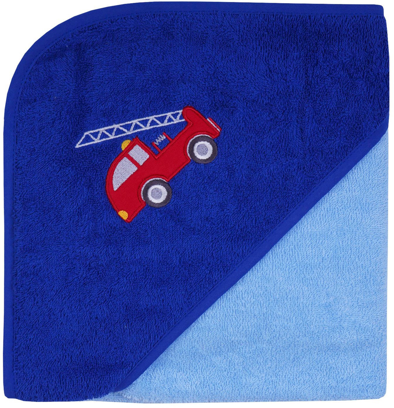 Kapuzenhandtuch WÖRNER "Feuerwehr 80/80", blau (hellblau), B:80cm L:80cm, Frottee, Frottee, Handtücher, mit Kapuze, maschinenwaschbar, trocknergeeignet