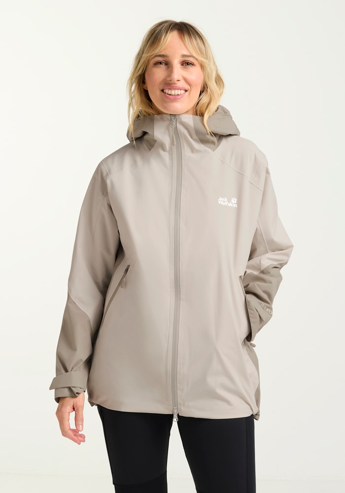 Funktionsjacke JACK WOLFSKIN "UNBOUND ADVENTURE 2L JKT W", Damen, Gr. XS, beige (palesand), Oberstoff: 100% POLYESTER; Kontrastmaterial 1: 100% POLYESTER; Futter 1: 100% POLYESTER, Jacken Image