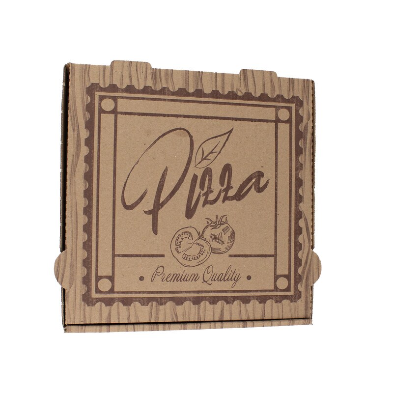 DayBays 200 Stk. Pizza-Karton 20x20x4 cm Braun Kraftpapier bedruckt mit Pizza-Motiv Image